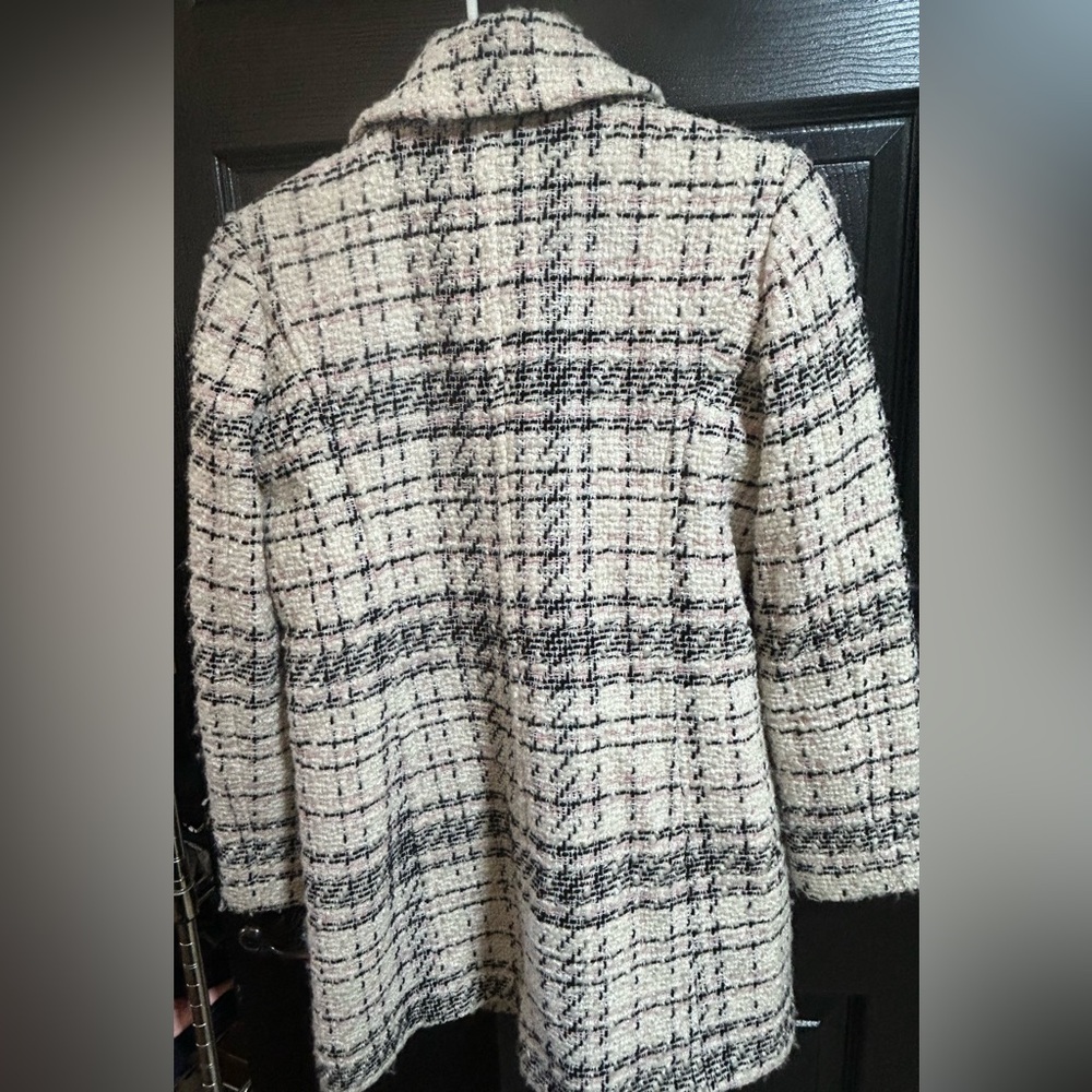 Anne Klein Black and Cream Plaid Coat - Picture 2 of 4